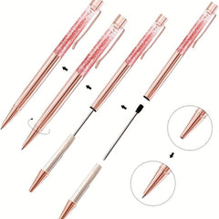 Rose Golden Ballpoint Pens with Quicksand Sparkle - Perfect Gift for Girls