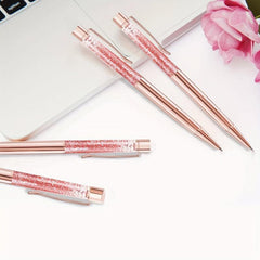 Rose Golden Ballpoint Pens with Quicksand Sparkle - Perfect Gift for Girls