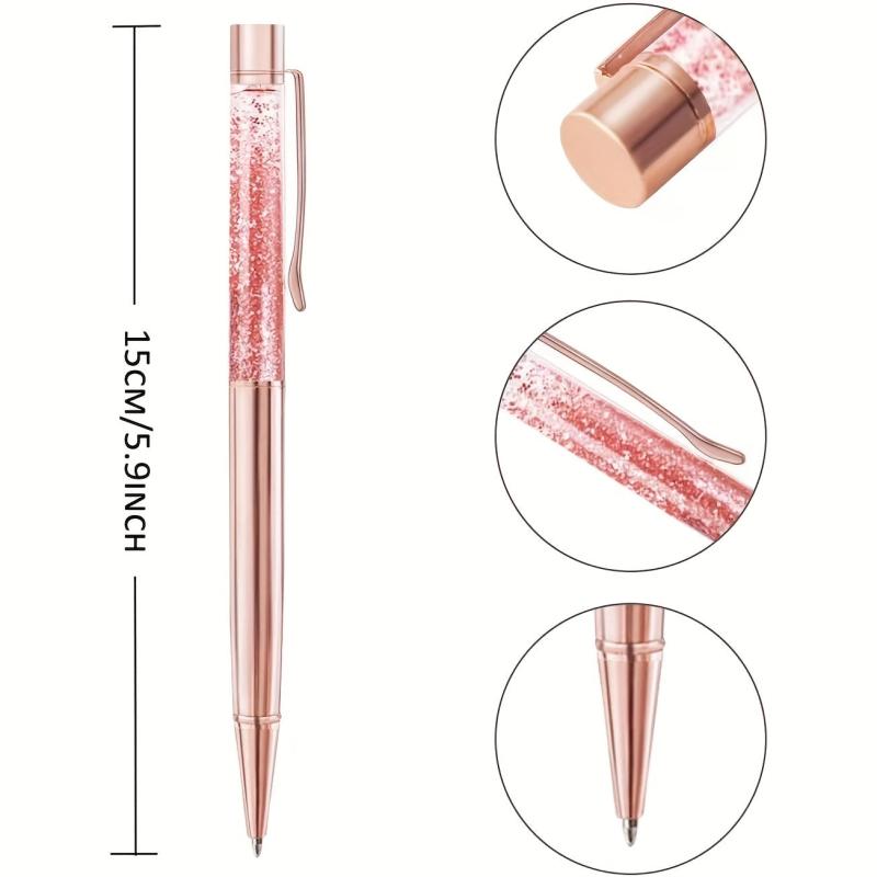 Rose Golden Ballpoint Pens with Quicksand Sparkle - Perfect Gift for Girls
