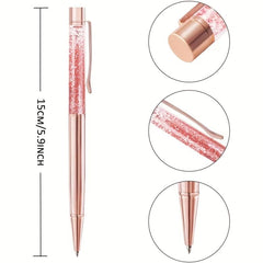 Rose Golden Ballpoint Pens with Quicksand Sparkle - Perfect Gift for Girls