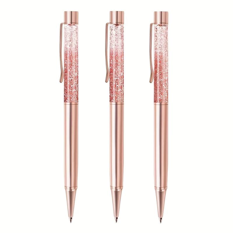 Rose Golden Ballpoint Pens with Quicksand Sparkle - Perfect Gift for Girls