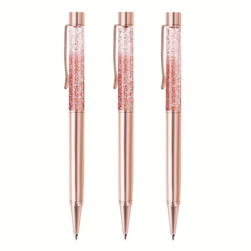 Rose Golden Ballpoint Pens with Quicksand Sparkle - Perfect Gift for Girls