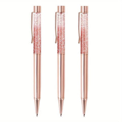 Rose Golden Ballpoint Pens with Quicksand Sparkle - Perfect Gift for Girls