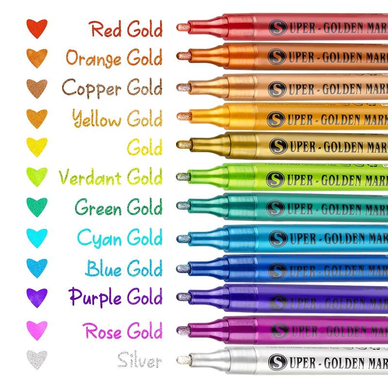 12pcs Metallic Paint Pens Acrylic Markers for Scrapbook Paper