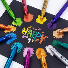 12pcs Metallic Paint Pens Acrylic Markers for Scrapbook Paper