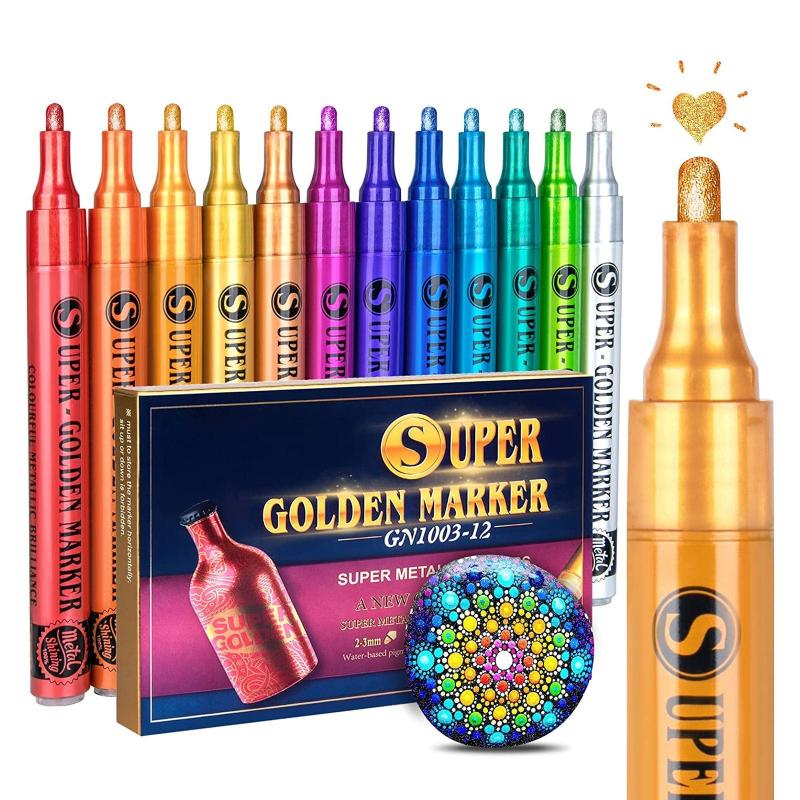 12pcs Metallic Paint Pens Acrylic Markers for Scrapbook Paper