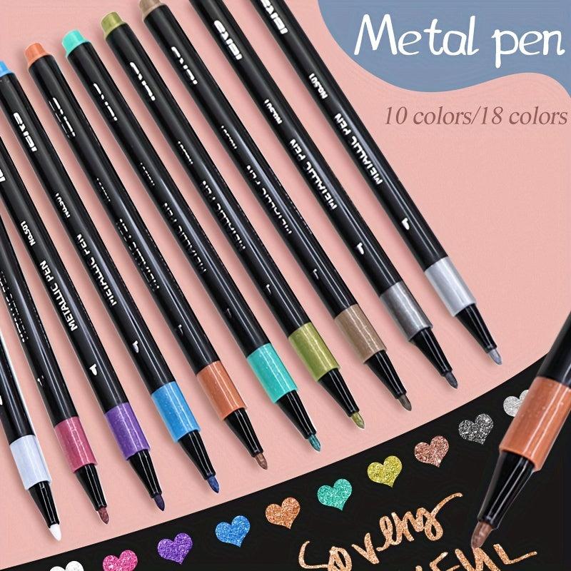 10 Metallic Marker Pens for Rock Painting, Ceramics, Wood, Fabric
