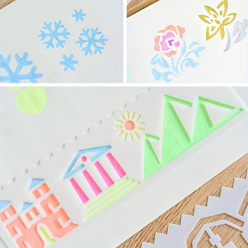 Kids Stencil Set 17 Letter Flower Leaf Weather Building Car & Animal Stencils