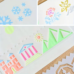 Kids Stencil Set 17 Letter Flower Leaf Weather Building Car & Animal Stencils