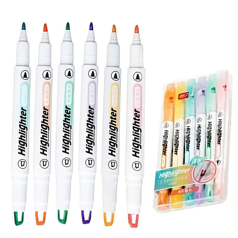 Double Tip Highlighter Pens - Macaron Markers Midliner Pastel - Set Of 6