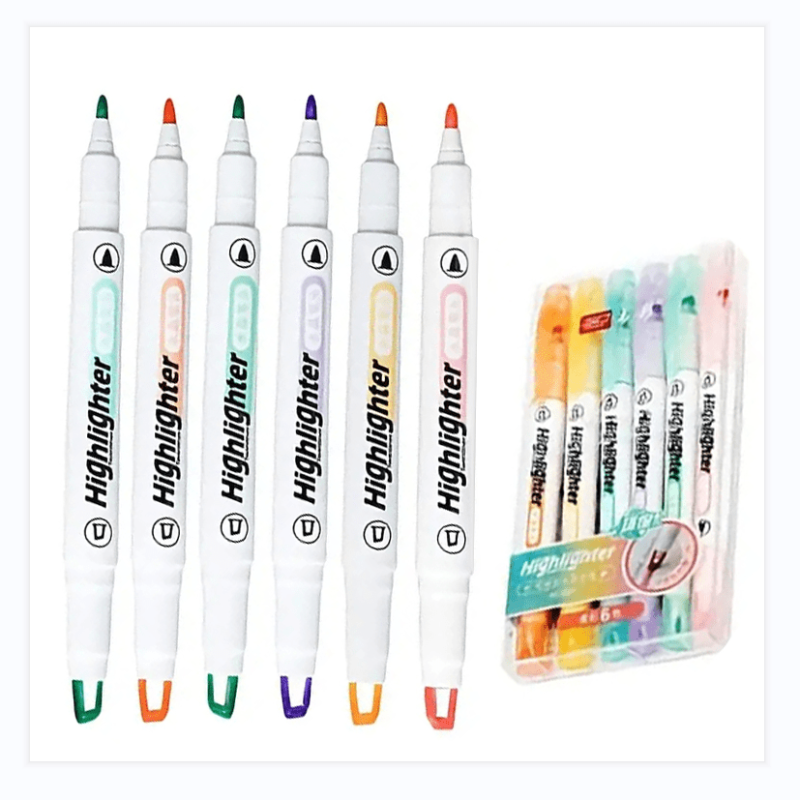 Double Tip Highlighter Pens - Macaron Markers Midliner Pastel - Set Of 6