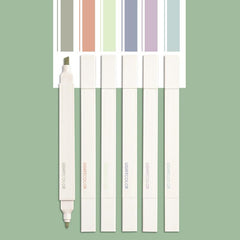 6pcs Morandi Double Ended Highlighters - Students Marking Key Points