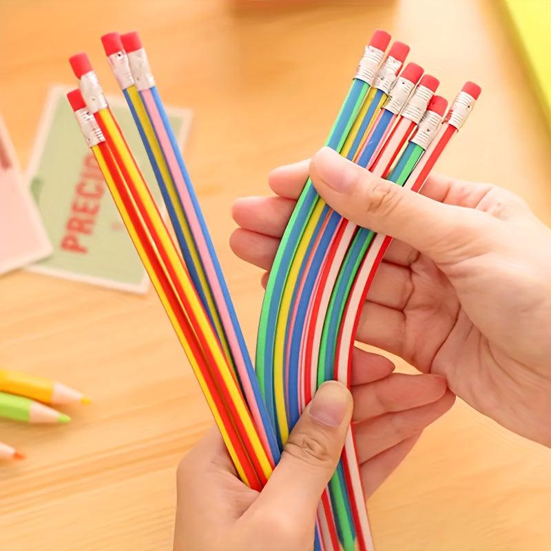 10pcs 17.78cm Flexible Soft Pencils Colored Striped Novelty Pencil