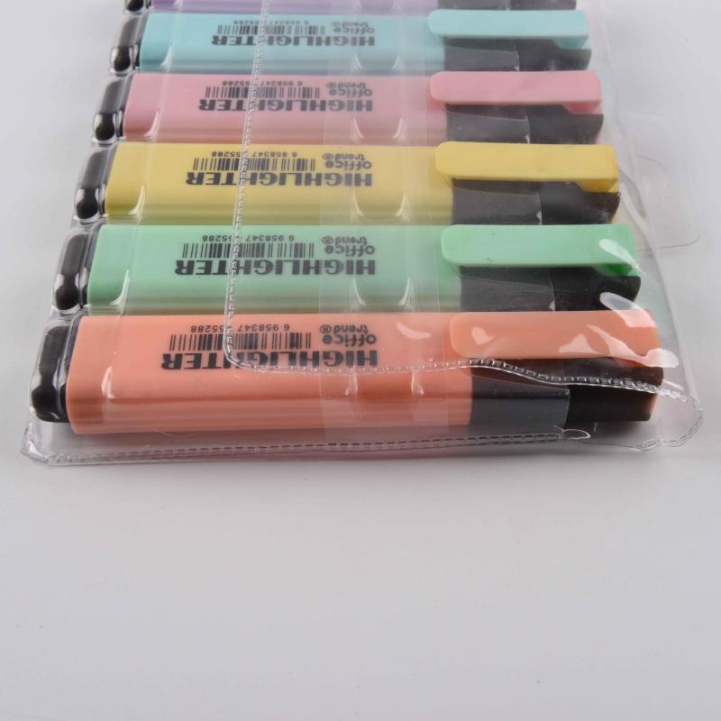 6 Highlighter Set Marker Pen 4mm Broad Tip Painting Graffiti Key Mark