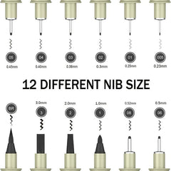 12-Pack Micro Fine Point Fineliner Ink Pens for Drawing Waterproof Archival