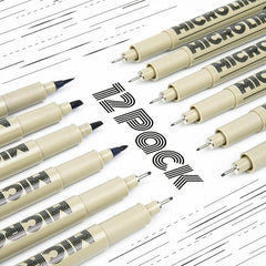 12-Pack Micro Fine Point Fineliner Ink Pens for Drawing Waterproof Archival