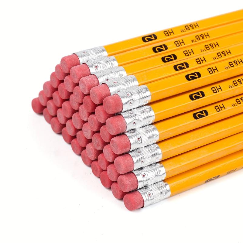 5pcs Yellow Wooden Pencils w/ Erasers for Students