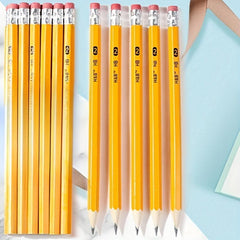 5pcs Yellow Wooden Pencils w/ Erasers for Students