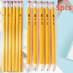 5pcs Yellow Wooden Pencils w/ Erasers for Students