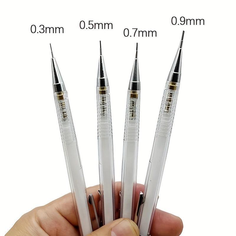4pcs Transparent Mechanical Pencil Set 0.3-0.9mm Art Sketch Writing Supplies