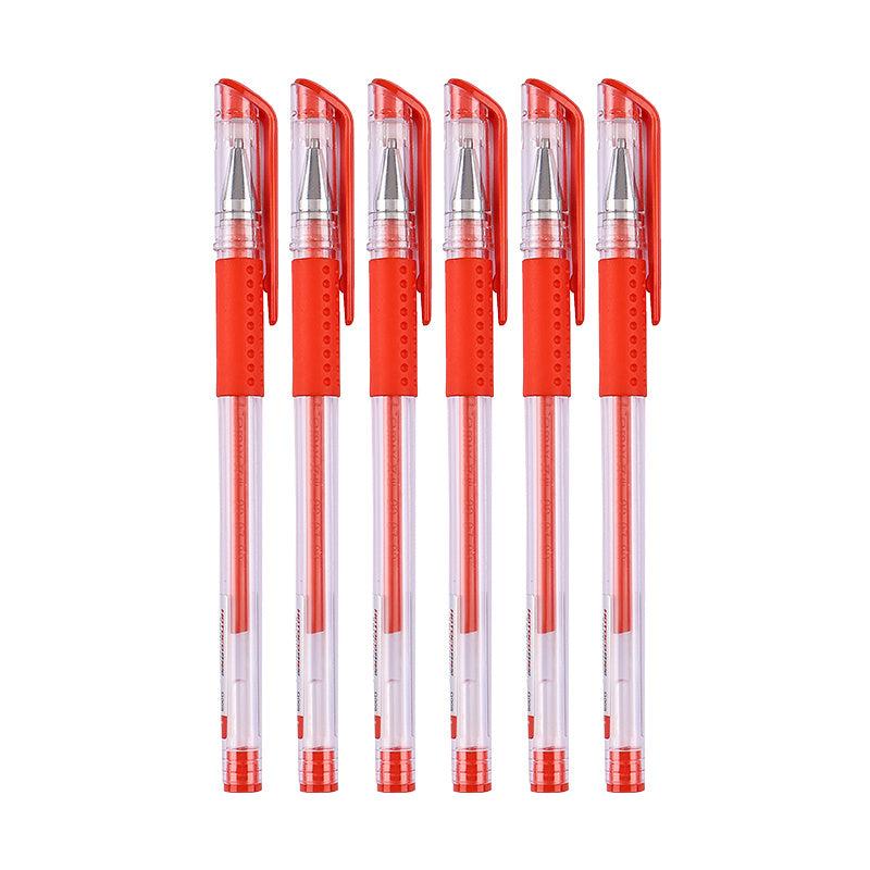 6pcs Pack 0.5mm Red Gel Pen Office School Writing Supplies
