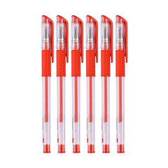 6pcs Pack 0.5mm Red Gel Pen Office School Writing Supplies