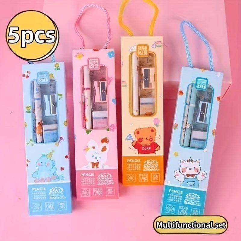 5-Piece Preschool Stationery Set with Cartoon Writing Pencil