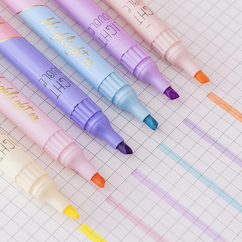 6pcs Dual Head Dual Highlighter Student Lesson Book Marker Pen