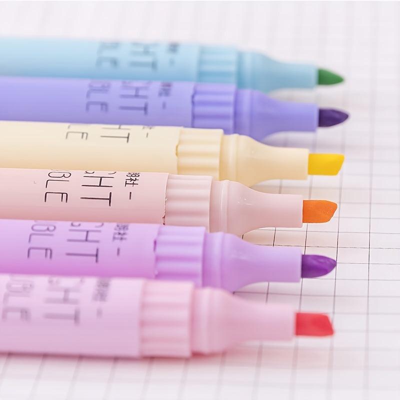 6pcs Dual Head Dual Highlighter Student Lesson Book Marker Pen