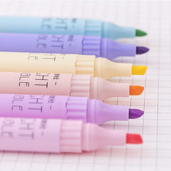 6pcs Dual Head Dual Highlighter Student Lesson Book Marker Pen