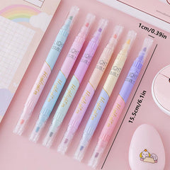 6pcs Dual Head Dual Highlighter Student Lesson Book Marker Pen