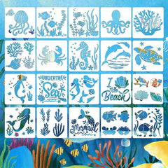 20 Mermaid Ocean Creatures Stencils Reusable Painting Templates DIY Crafts