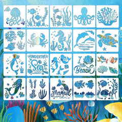 20 Mermaid Ocean Creatures Stencils Reusable Painting Templates DIY Crafts