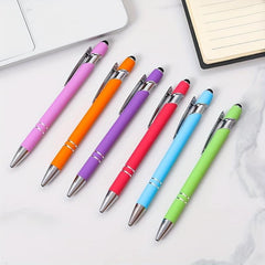 2 in 1 Metal Handwriting Pen, 1.0mm Tip, Rainbow Rubber Ballpoint Pen