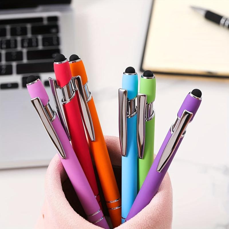 2 in 1 Metal Handwriting Pen, 1.0mm Tip, Rainbow Rubber Ballpoint Pen