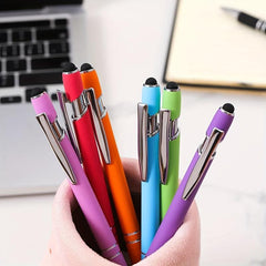 2 in 1 Metal Handwriting Pen, 1.0mm Tip, Rainbow Rubber Ballpoint Pen