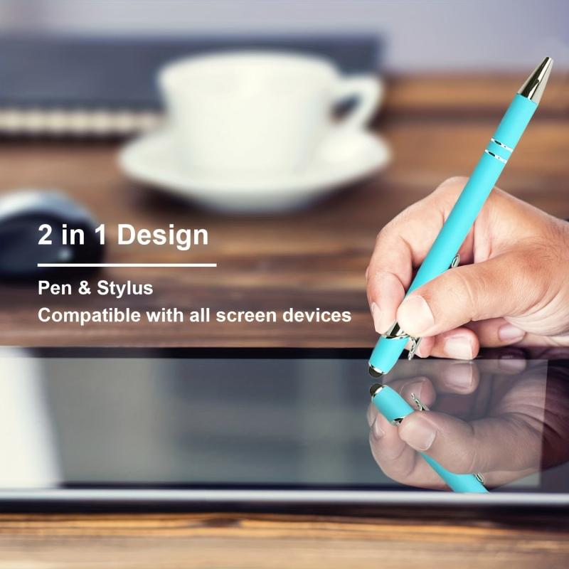 2 in 1 Metal Handwriting Pen, 1.0mm Tip, Rainbow Rubber Ballpoint Pen