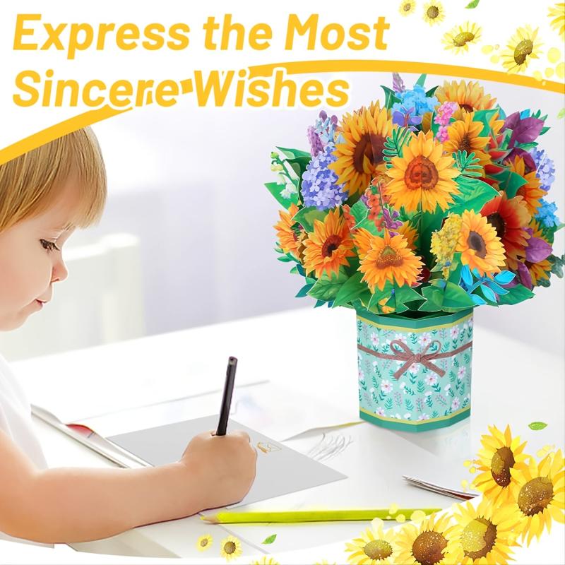 3D Sunflower Bouquet Pop Up Card 9x8 Inch Birthday Anniversary Greeting Card