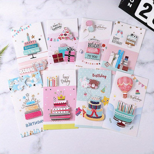 8pcs 3D Greeting Cards with Envelopes for Various Occasions
