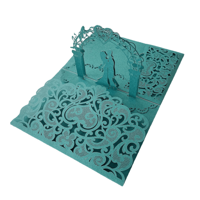 10pcs 3D Pop Up Wedding Invitations Laser Cut Bride & Groom Lace