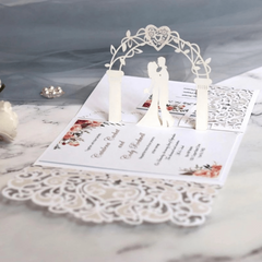 10pcs 3D Pop Up Wedding Invitations Laser Cut Bride & Groom Lace