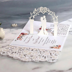 10pcs 3D Pop Up Wedding Invitations Laser Cut Bride & Groom Lace