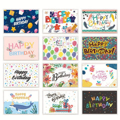 Birthday Greeting Card Set 12pcs with Envelope Gift Blessing Message Card