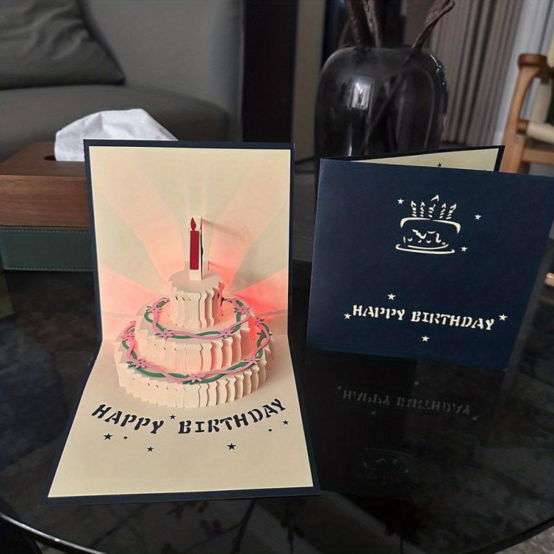 3D Happy Birthday Gift Pop up Greeting Card Postcard Playing Music And Lights
