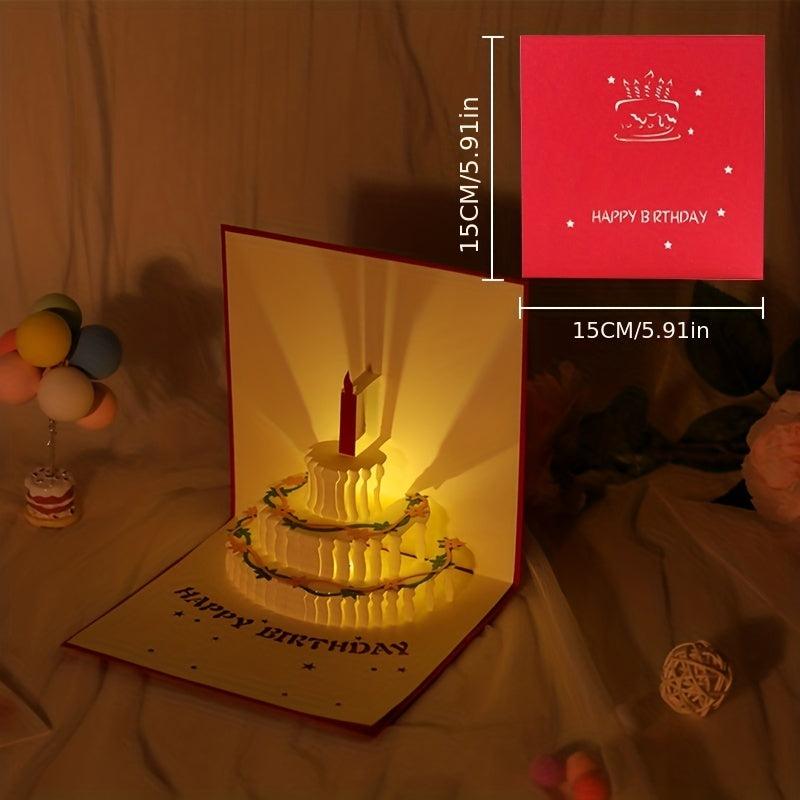 3D Happy Birthday Gift Pop up Greeting Card Postcard Playing Music And Lights