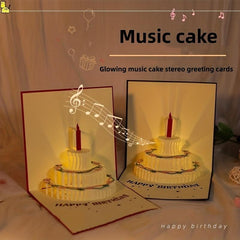 3D Happy Birthday Gift Pop up Greeting Card Postcard Playing Music And Lights