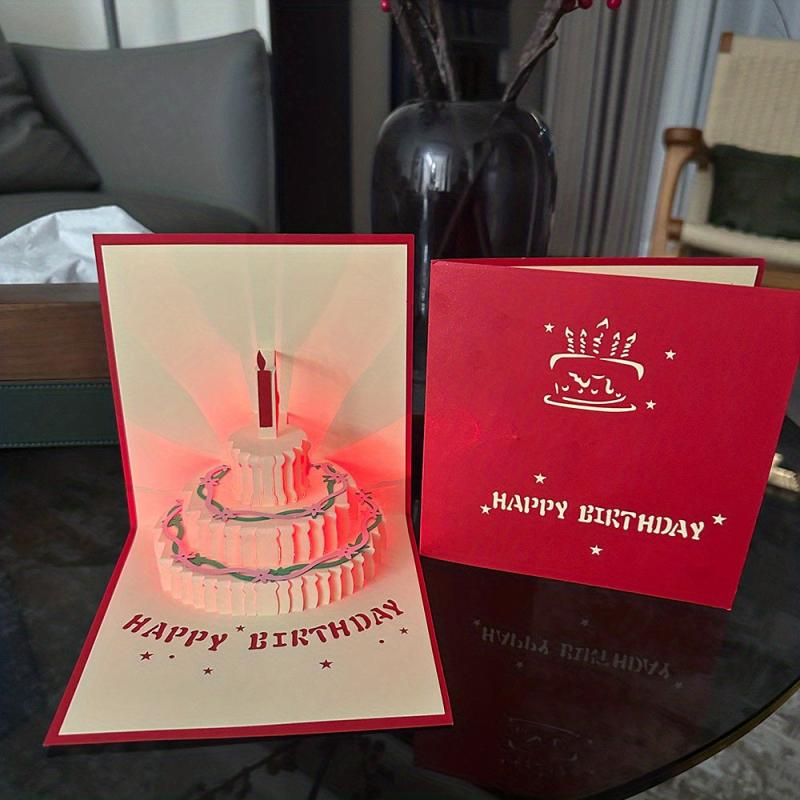 3D Happy Birthday Gift Pop up Greeting Card Postcard Playing Music And Lights