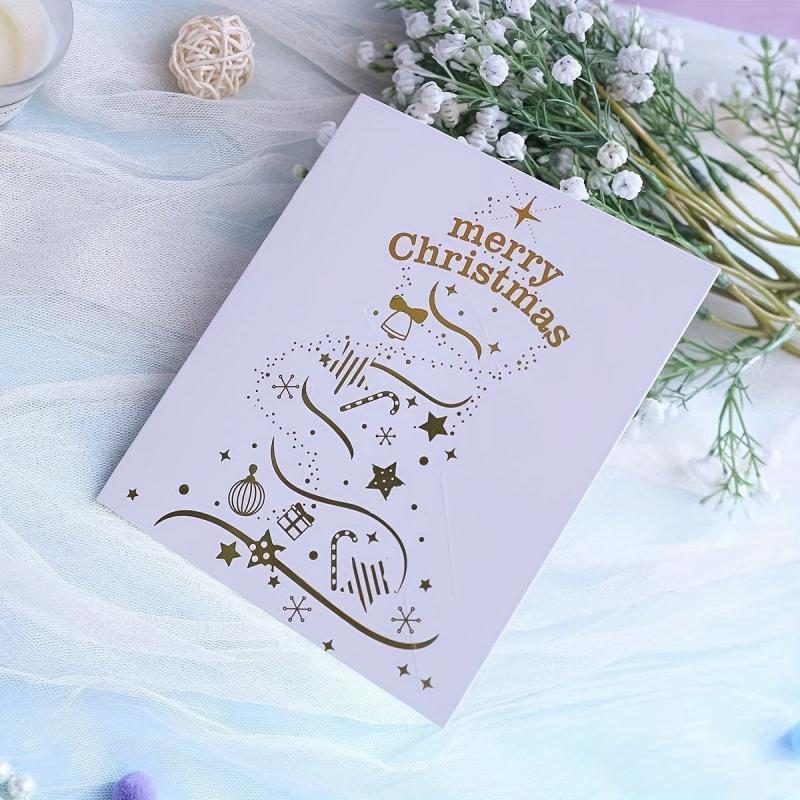Christmas 3D Greeting Card Crystal Merry Christmas Tree Pop up Greeting Cards