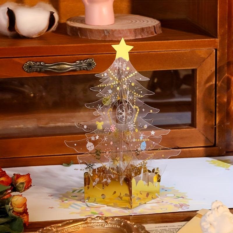 Christmas 3D Greeting Card Crystal Merry Christmas Tree Pop up Greeting Cards