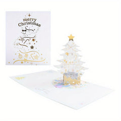 Christmas 3D Greeting Card Crystal Merry Christmas Tree Pop up Greeting Cards